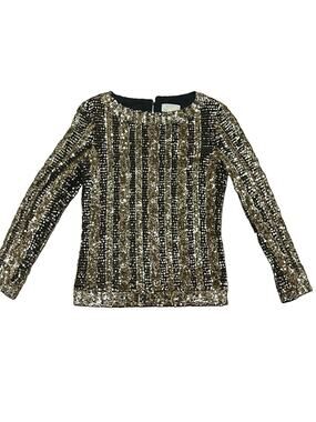 Vintage 80's Victoria Royal Gold Sequin Top Size 10 3/4 Sleeve Disco Retro
